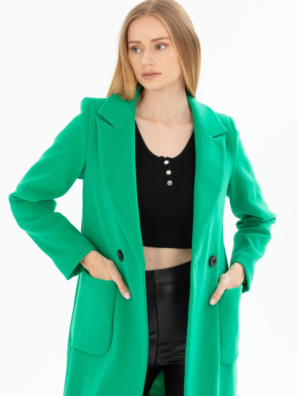Women two-button coat wholesale Green color