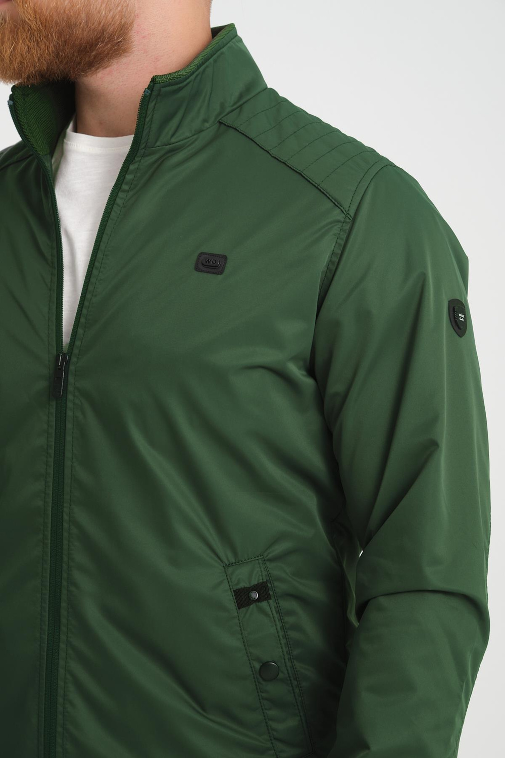 Wholesale Green Stand Collar Shoulder Detail Jersey Lined Spring Jacket