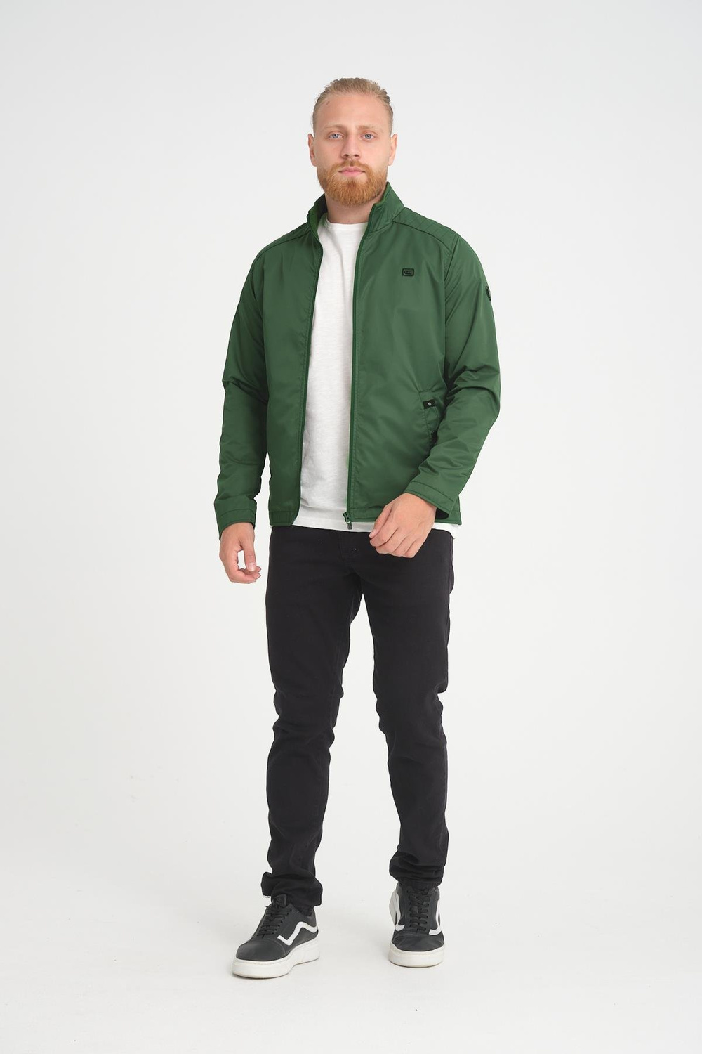 Wholesale Green Stand Collar Shoulder Detail Jersey Lined Spring Jacket