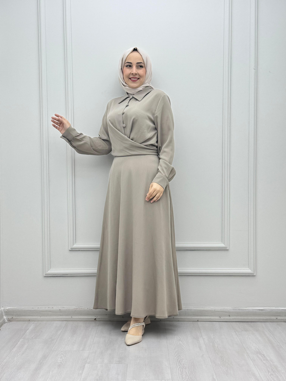 0366-Bağlamalı Etek Takım-Krem
