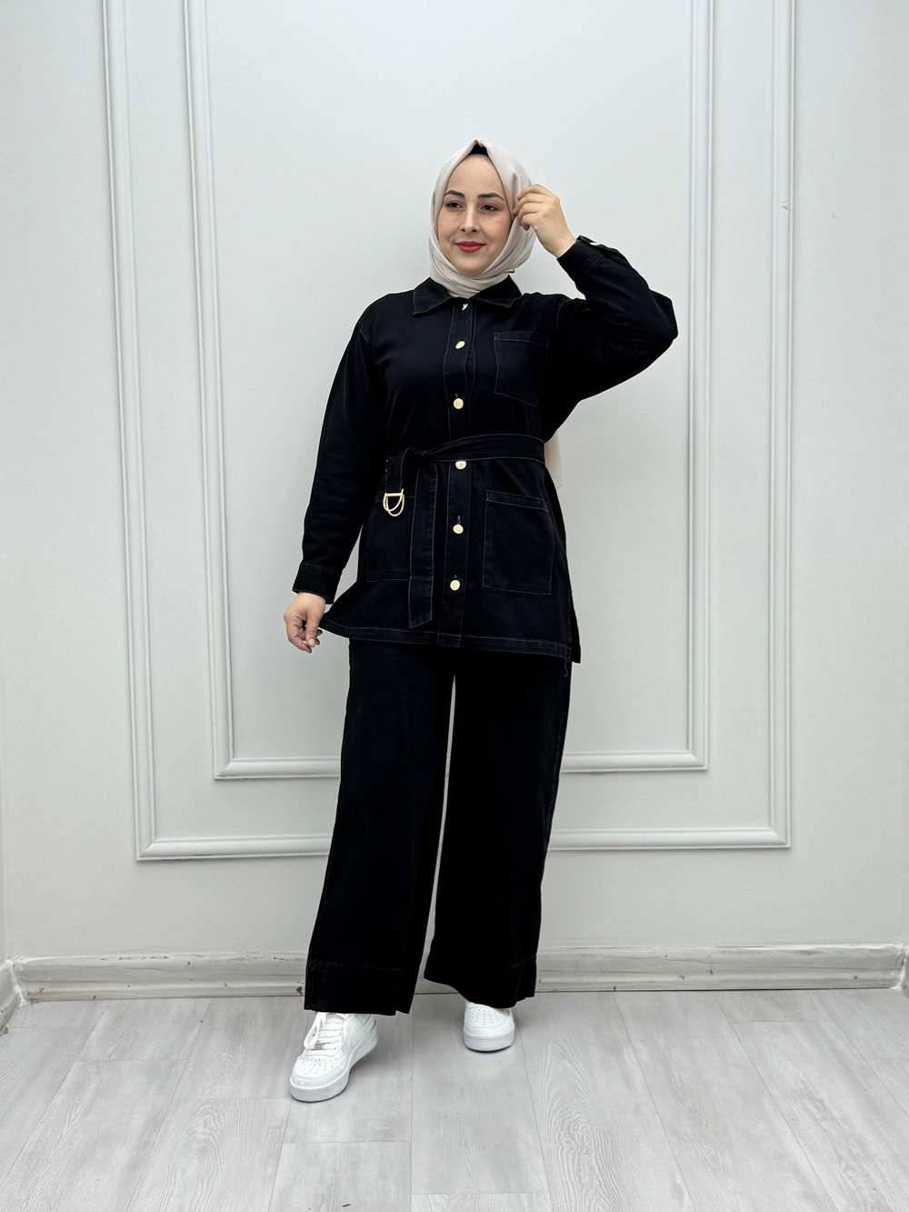 0444-Tencel Denim Takım-Siyah