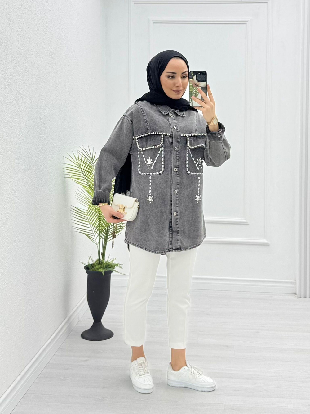 0647-Denim Ceket-Gri