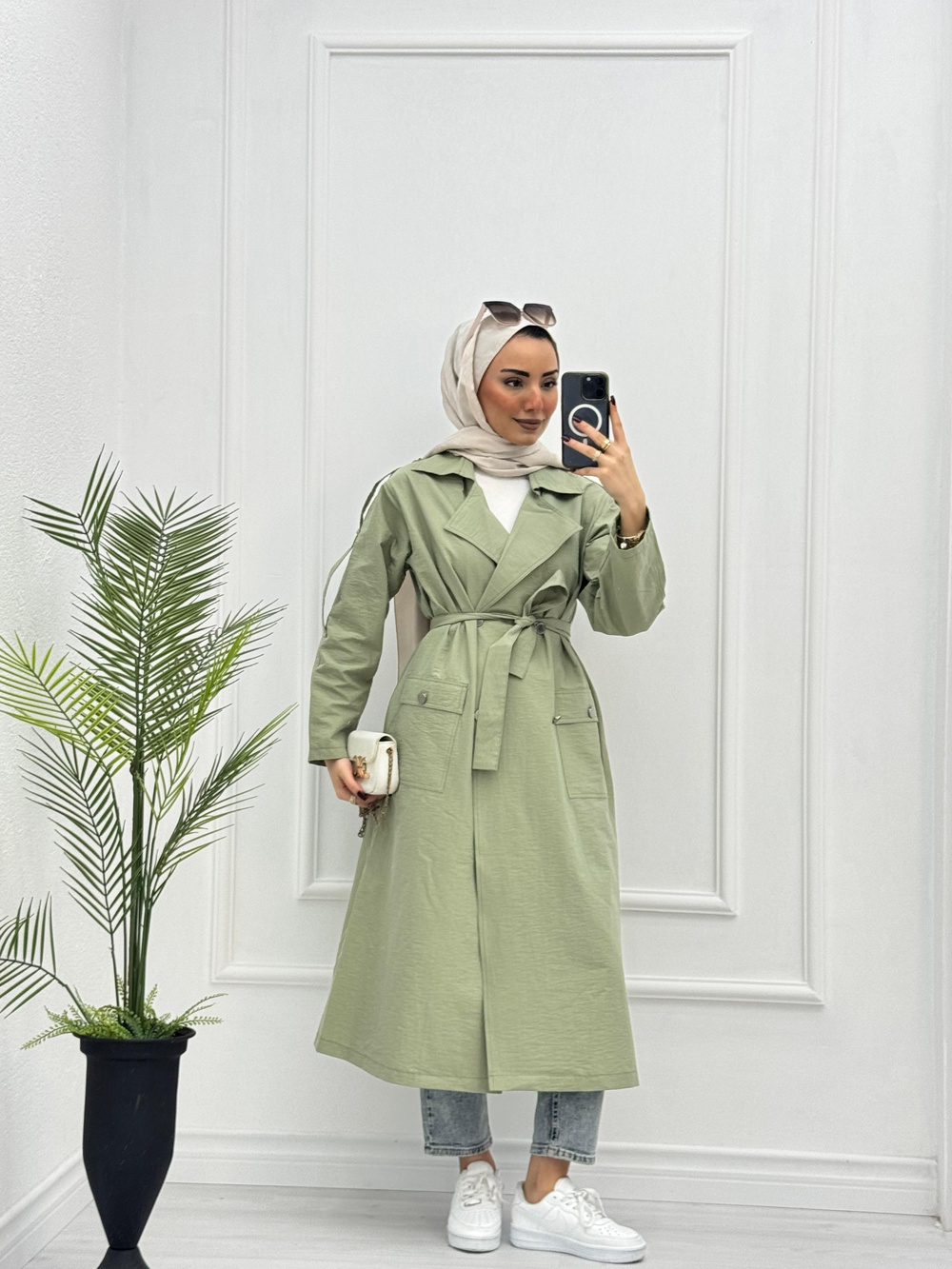 0878-Paraşüt Trençkot-Mint Yeşili
