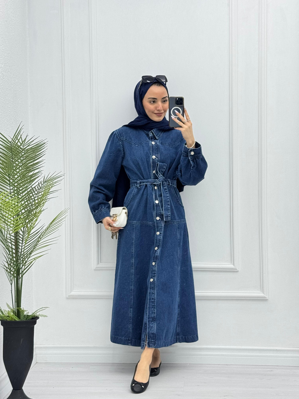 0927-Linda Denim Elbise-Koyu Mavi