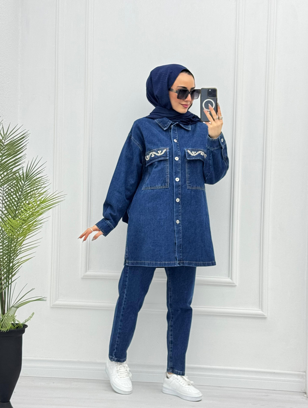 1034-Denim Takım-Koyu Mavi
