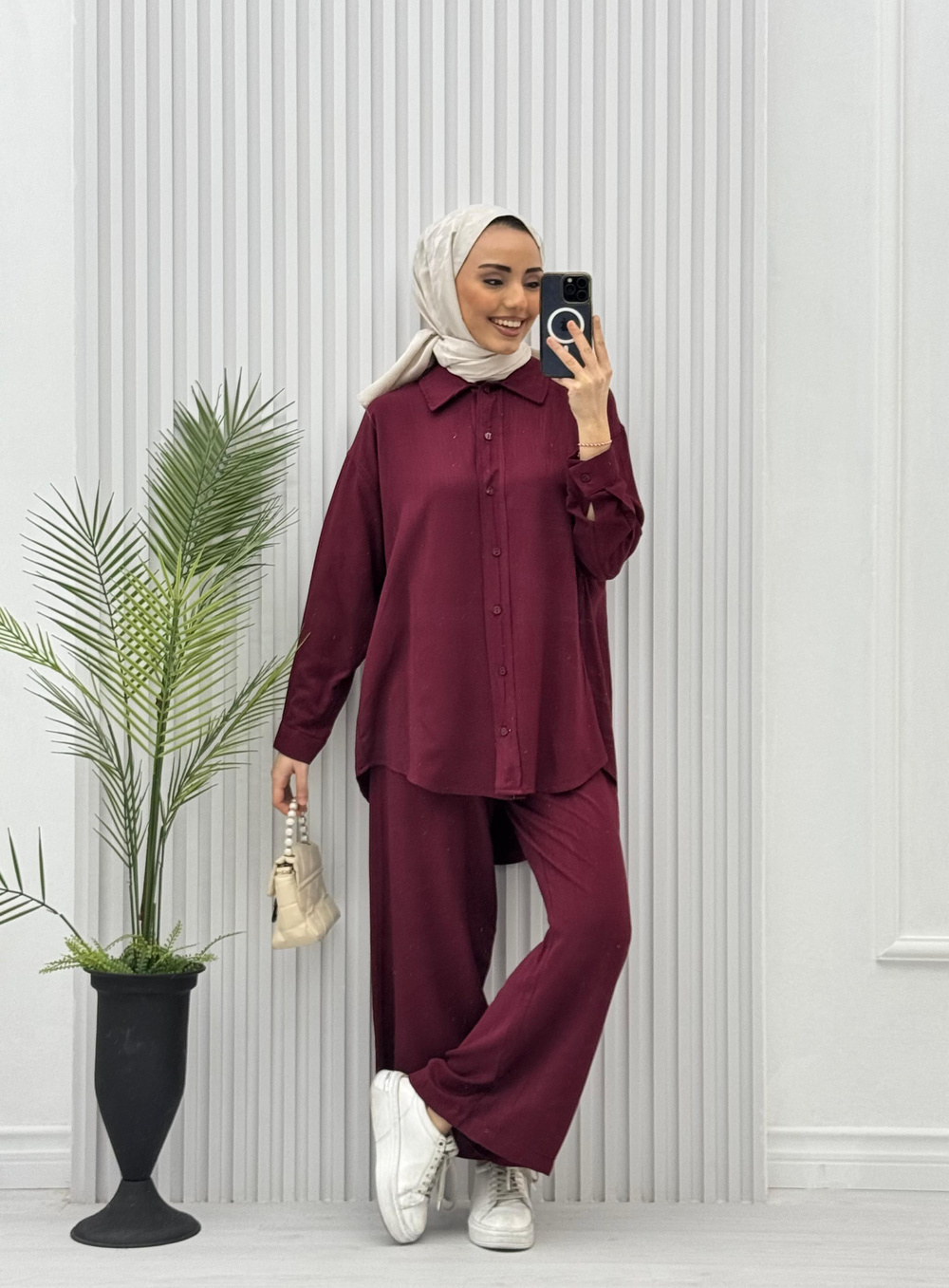 1182-Pantolon Takım-Bordo