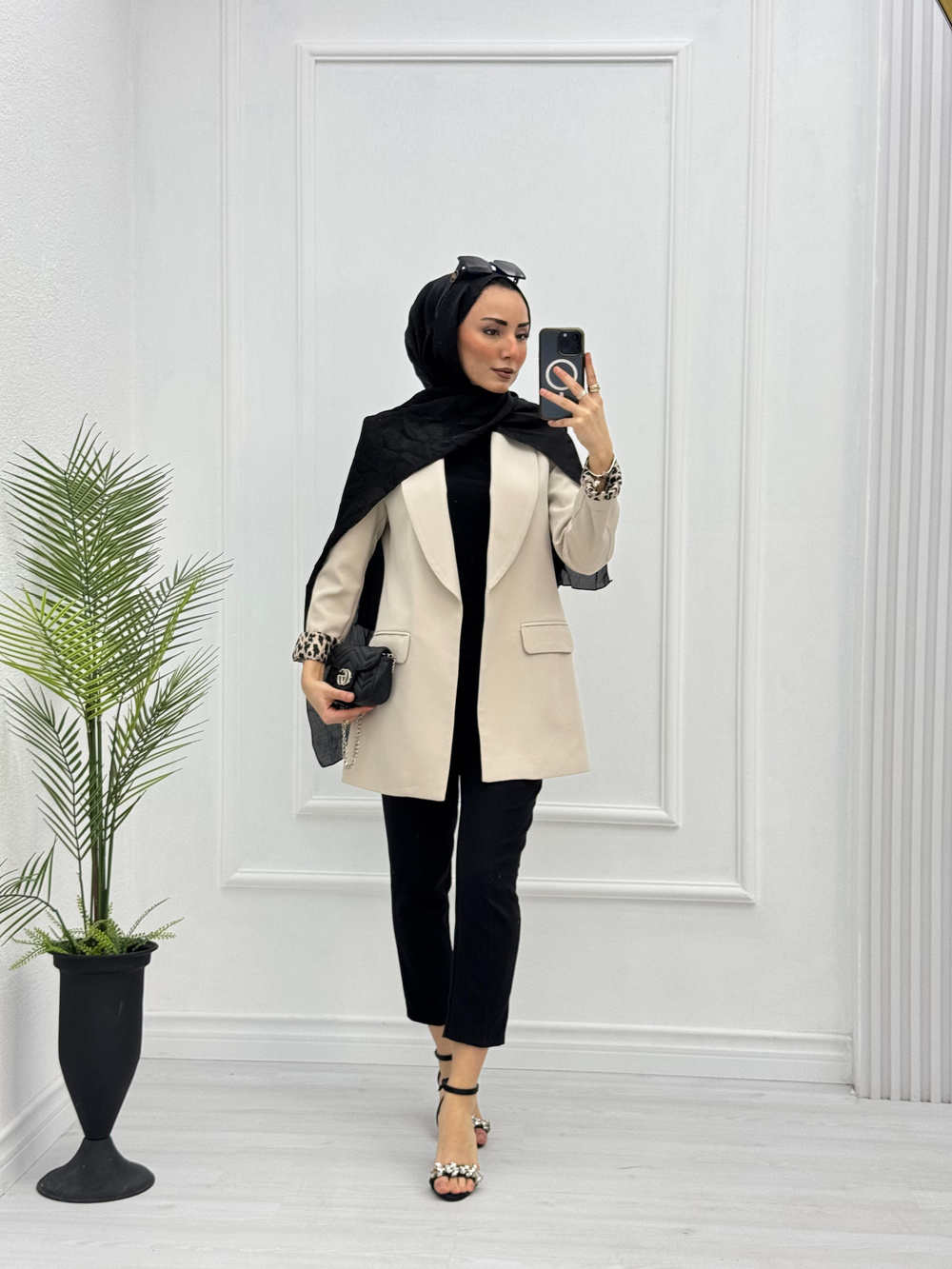 1297-Blazer Ceket-Krem
