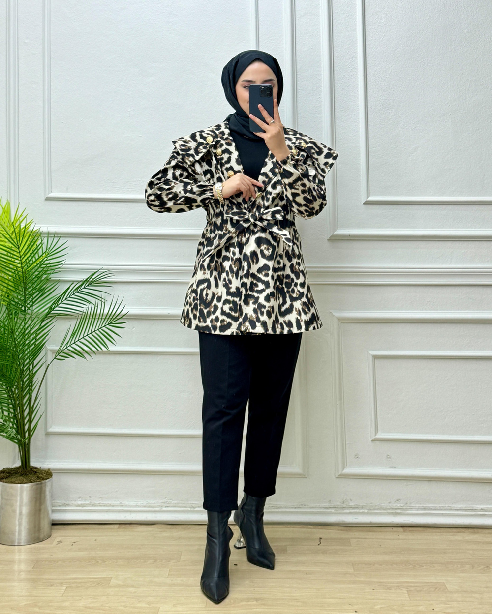 1467-Leopar Scuba Ceket-Ekru