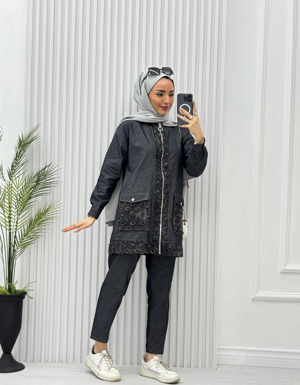 2254-Tencel Denim Takım-Siyah