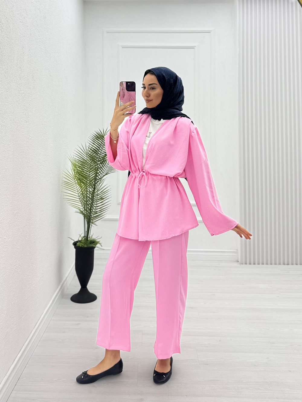 2455-Taşlı Takım-Pembe