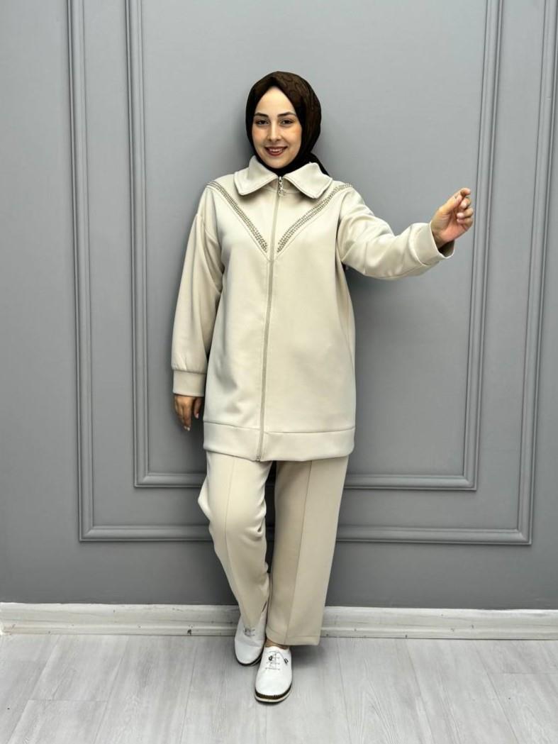 2565-Henna Pantolon Takım-Krem