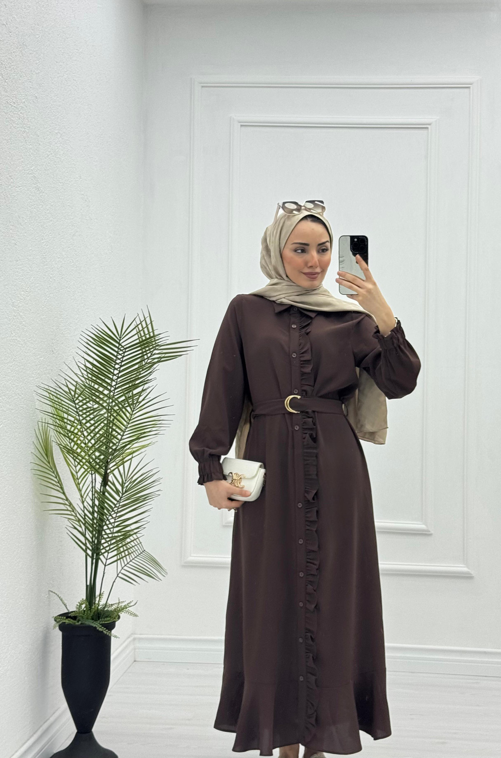 3221-Roya Elbise-Kahverengi