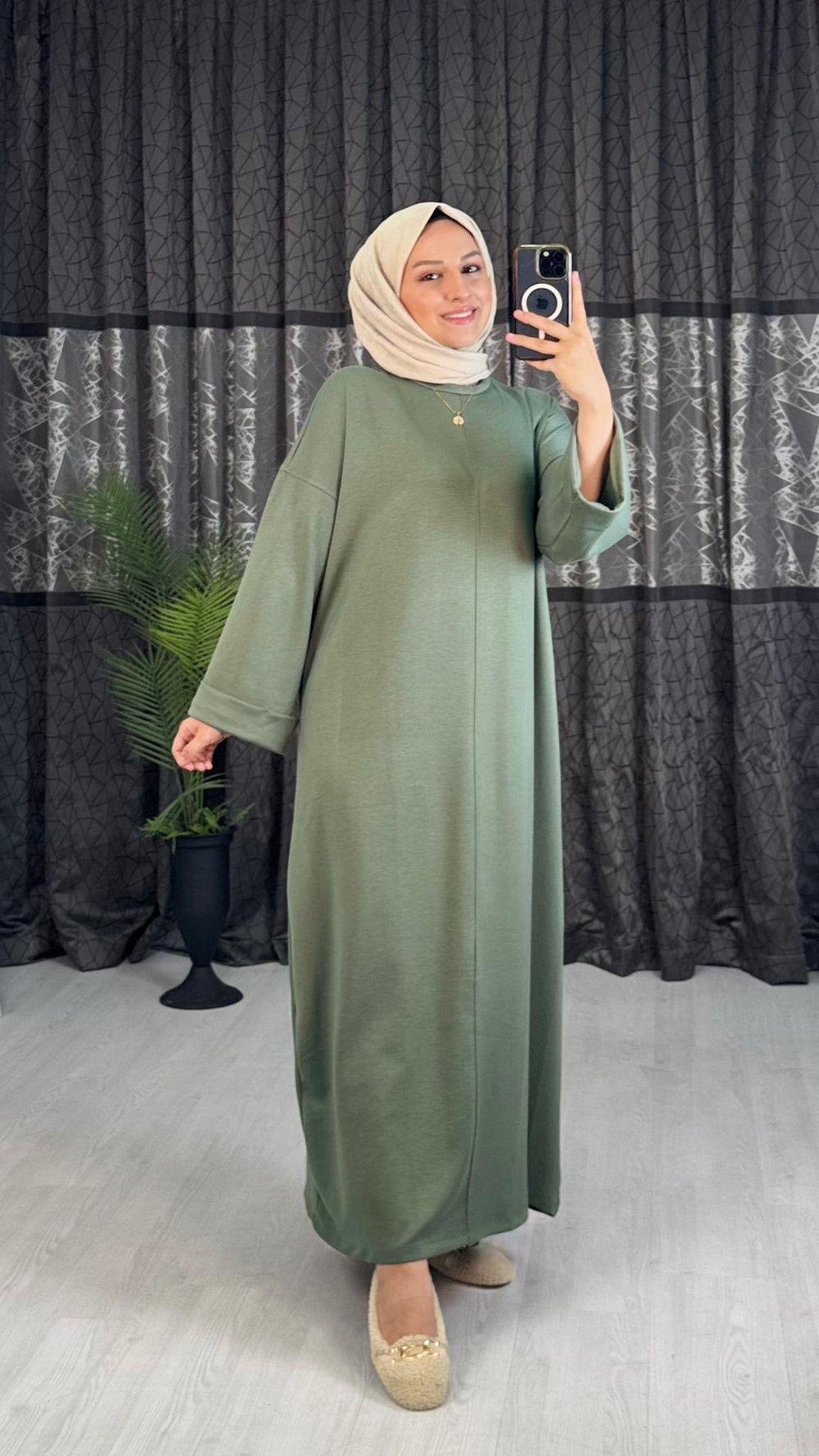 3233-Günlük Elbise-Haki