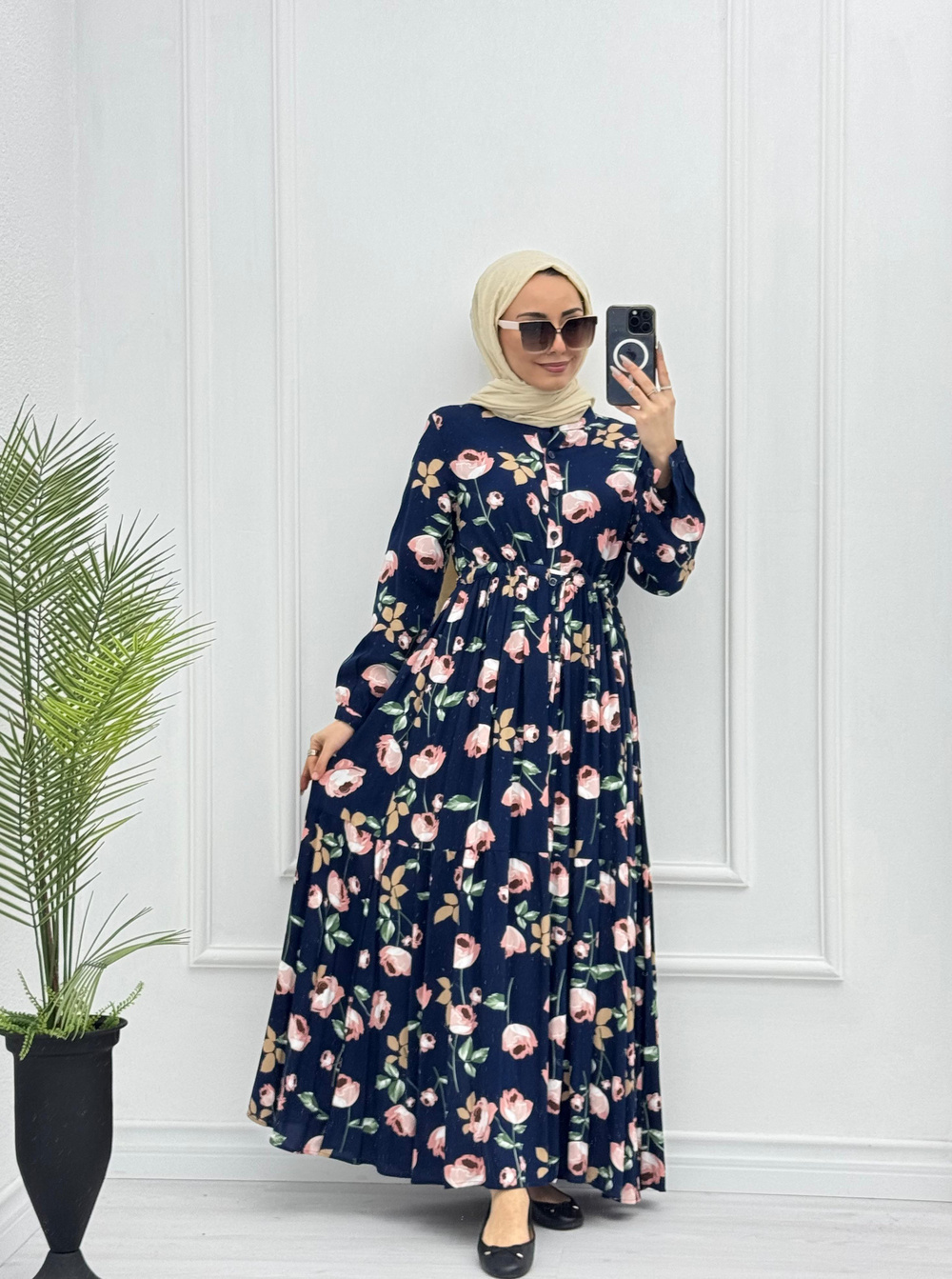 3262-Cherry Elbise-Lacivert