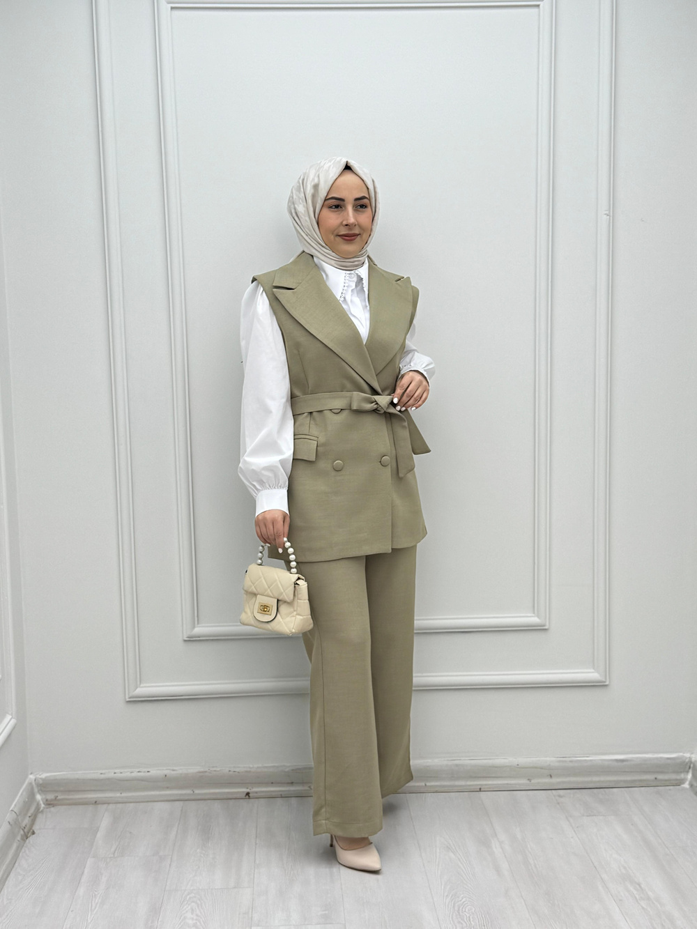 3467-Pantolon Takım-Soft Yeşil