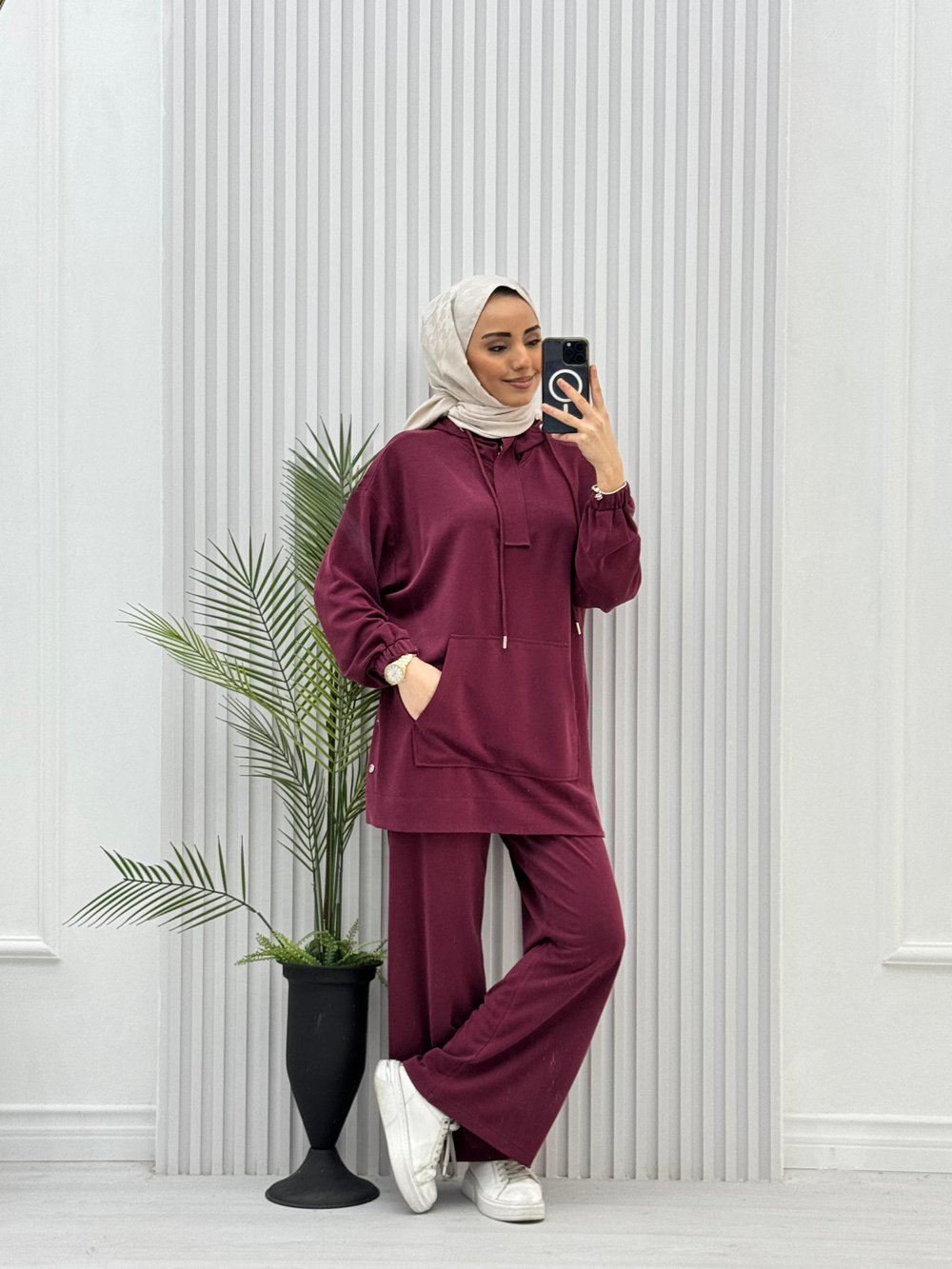 3619-Tencel Spor Takım-Bordo