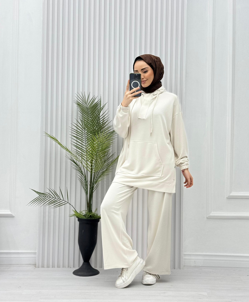 3619-Tencel Spor Takım-Krem