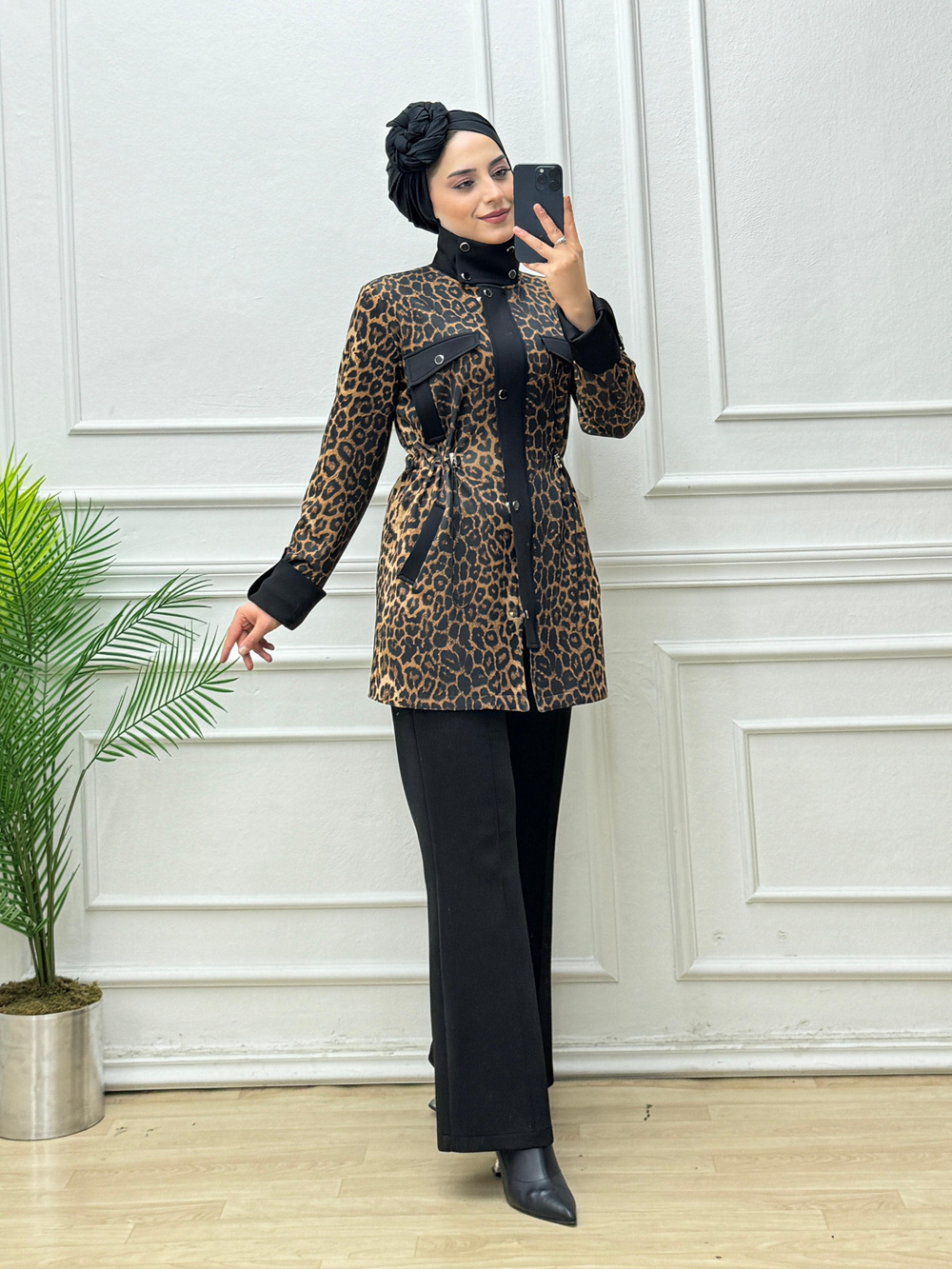 3666-Leopar Takım-Kahverengi