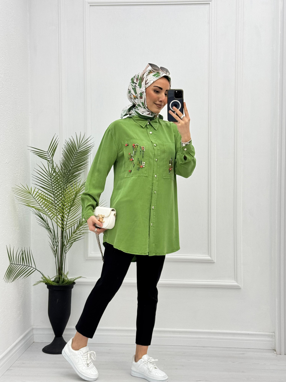 4023-Tencel Gömlek-Yeşil