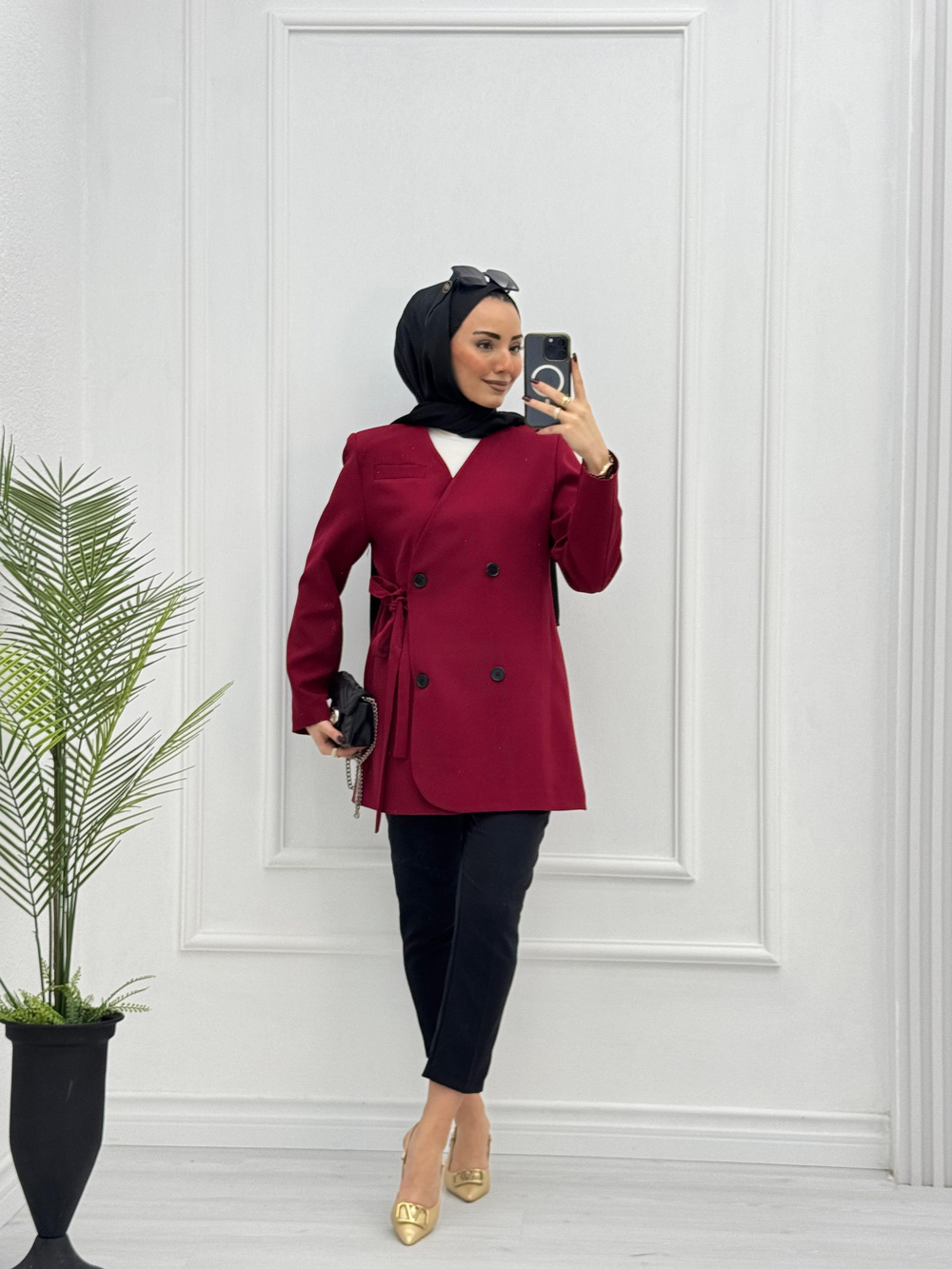 4123-Blazer Ceket-Bordo