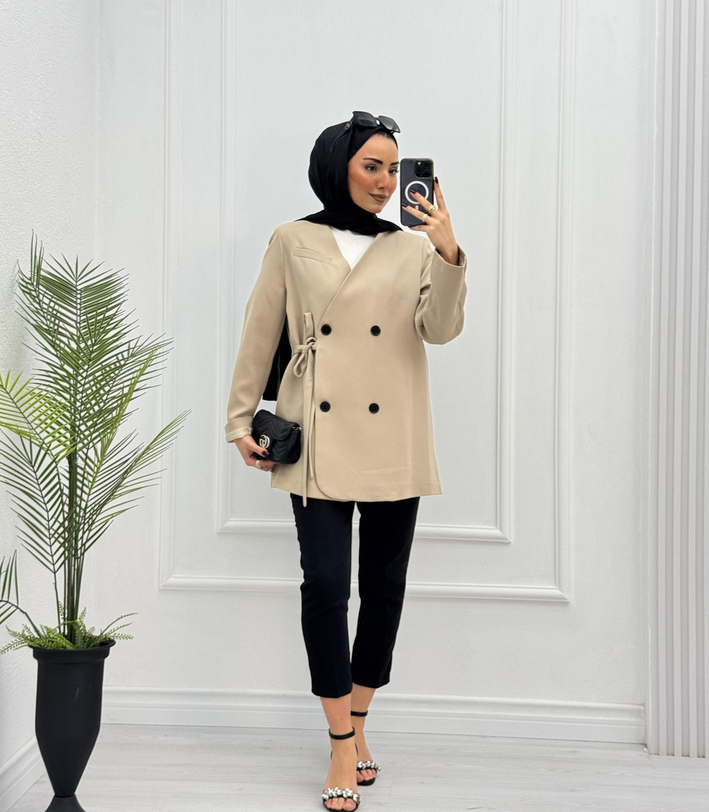 4123-Blazer Ceket-Krem