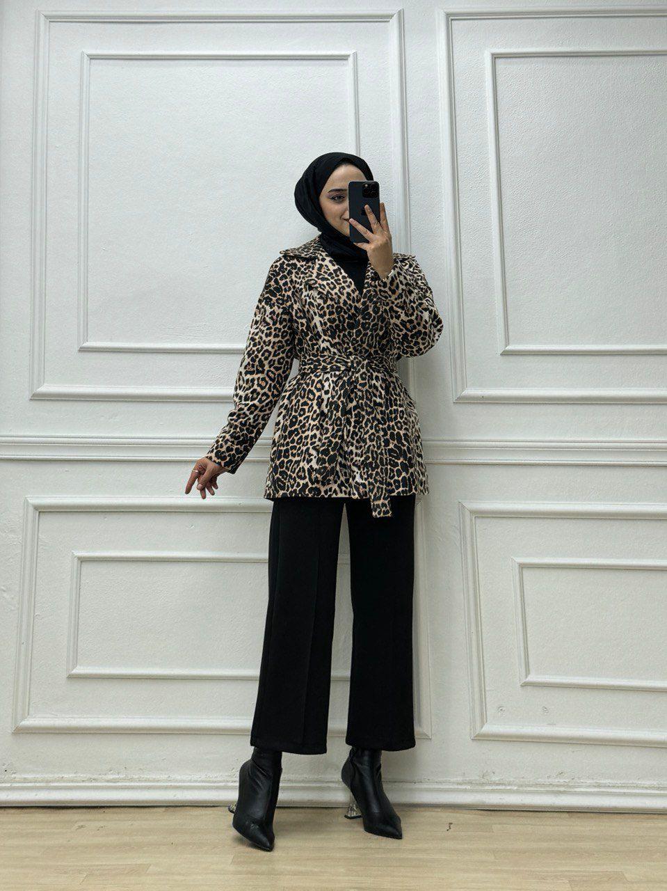 7369-Leopar Ceket-Krem