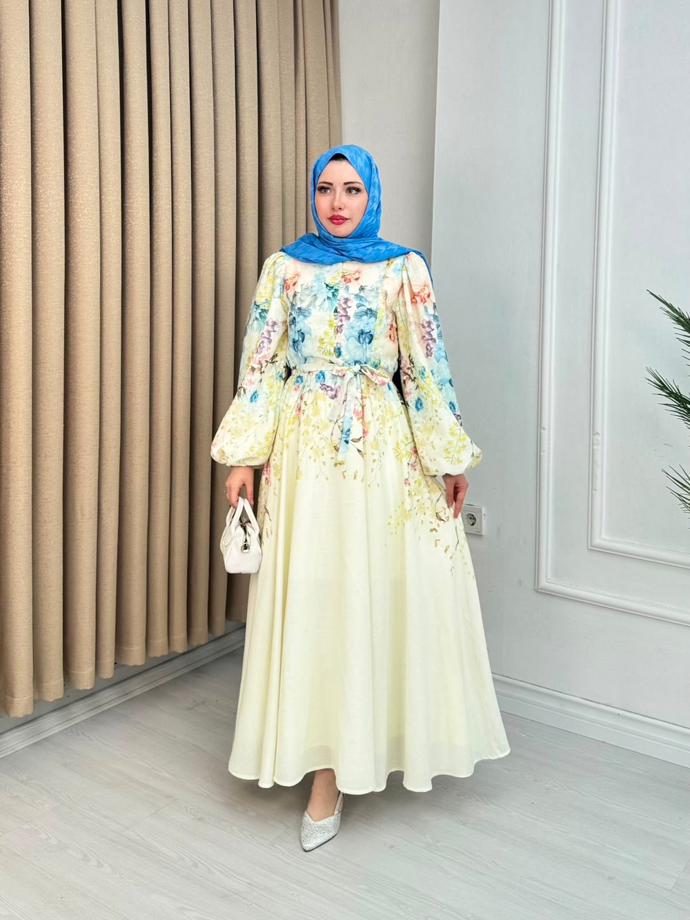 Bx6791-Fiyona Keten Elbise-Mavi