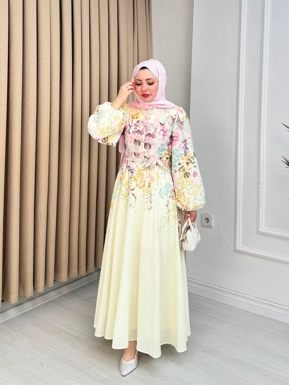 Bx6791-Fiyona Keten Elbise-Pembe