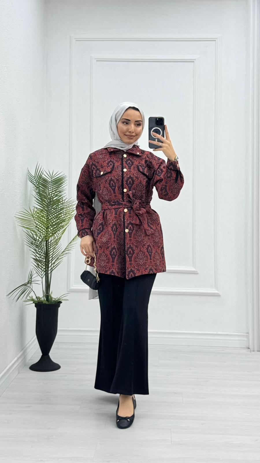 Dx1564-Etnik Desen Takım-Bordo