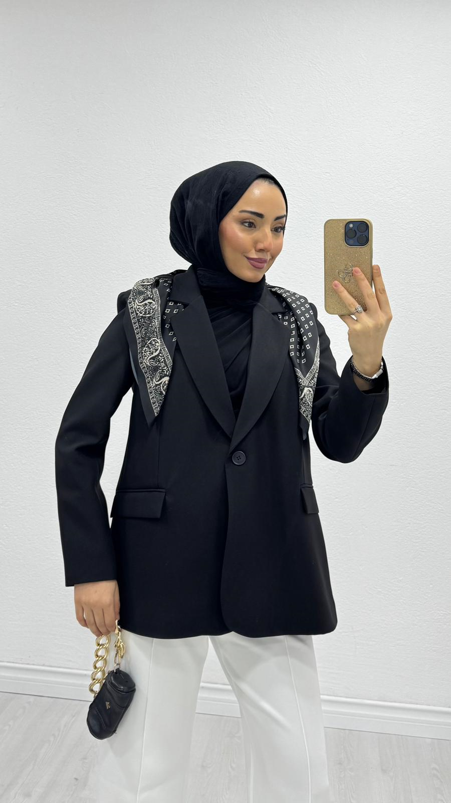 Dx2126-Şal Aksesuarlı Ceket-Siyah