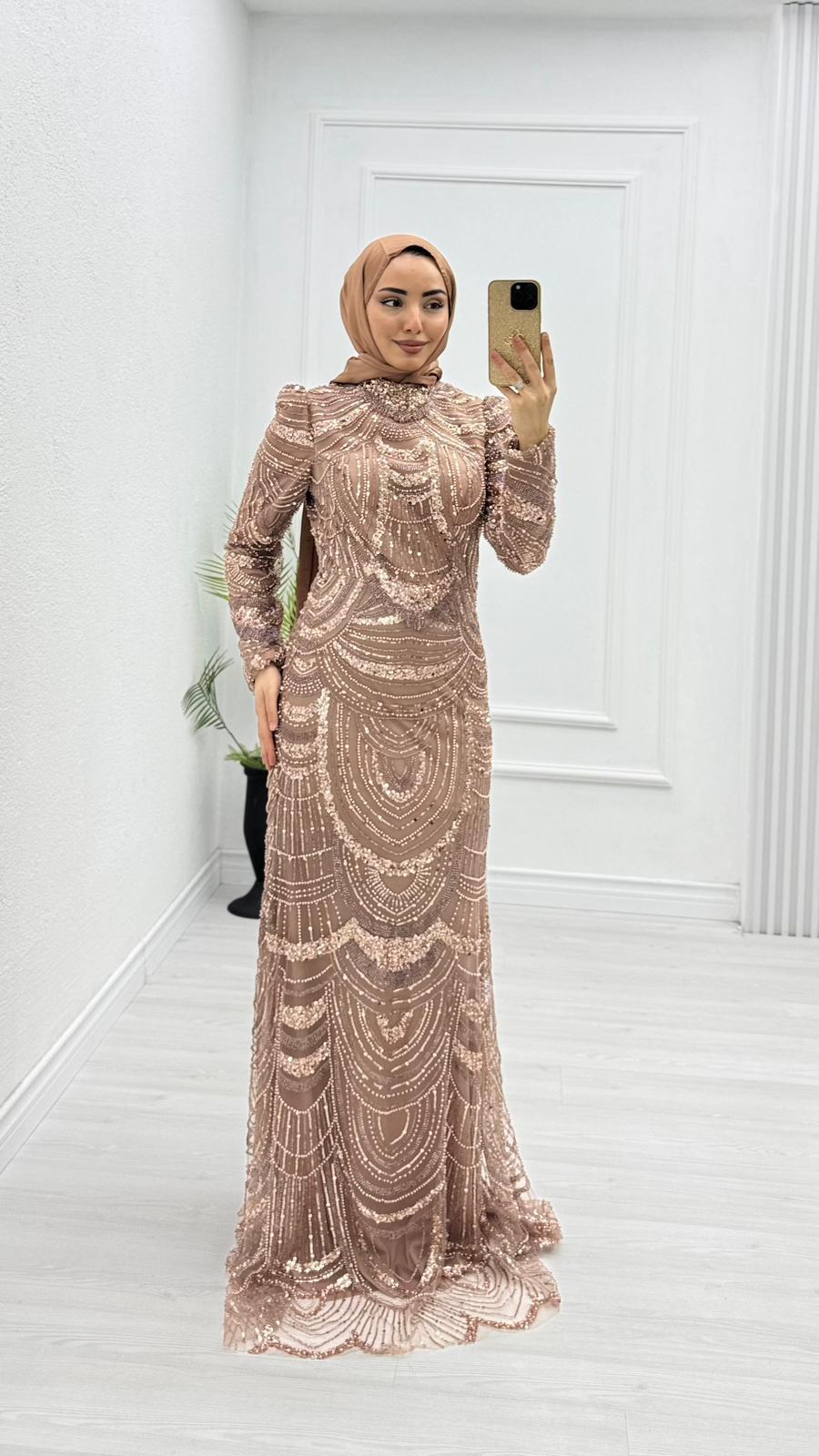 Fx3844-Begonvil Abiye-Tozlu Pembe