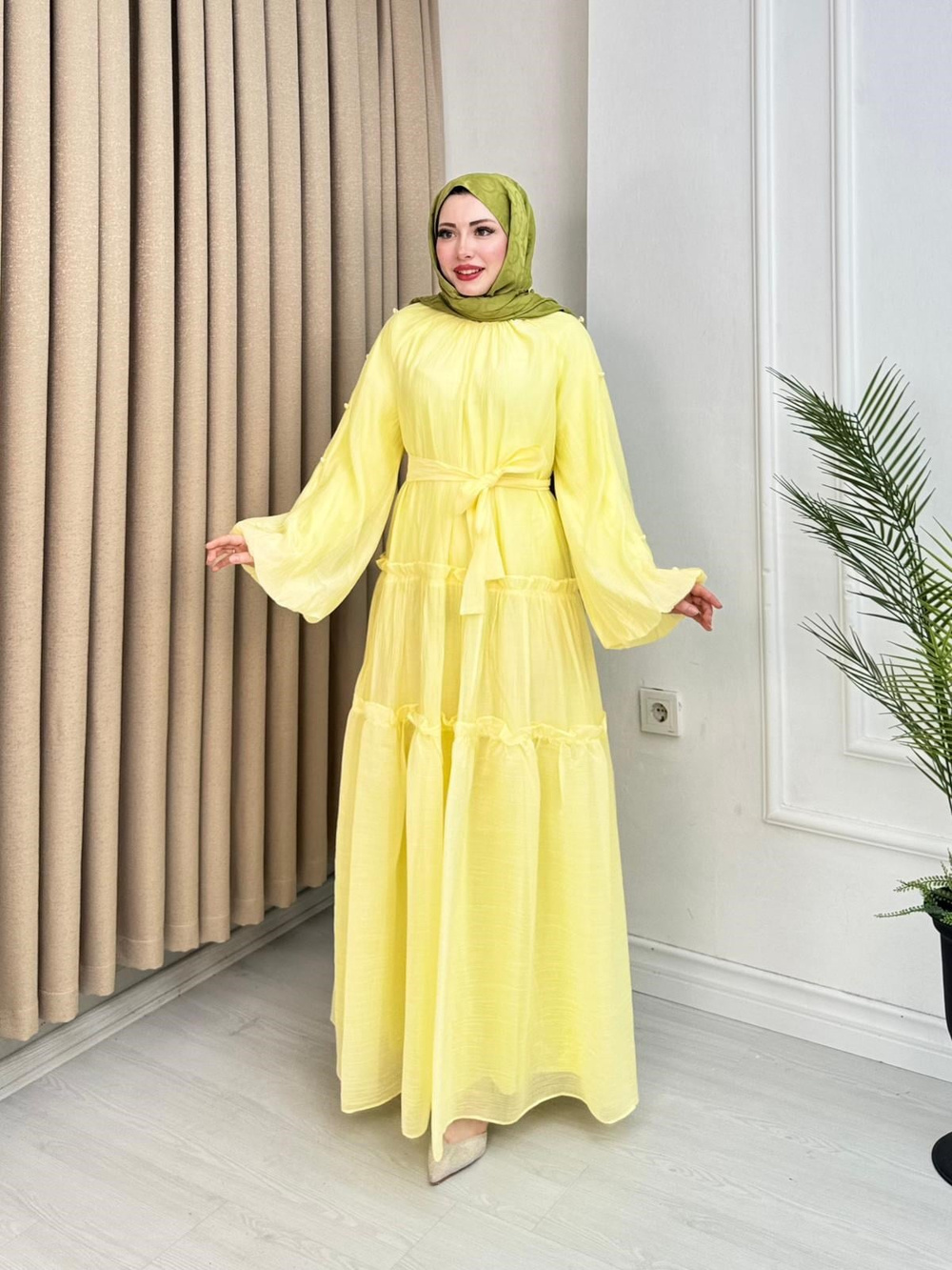 Gw5301-Soft Romance Elbise-Sarı
