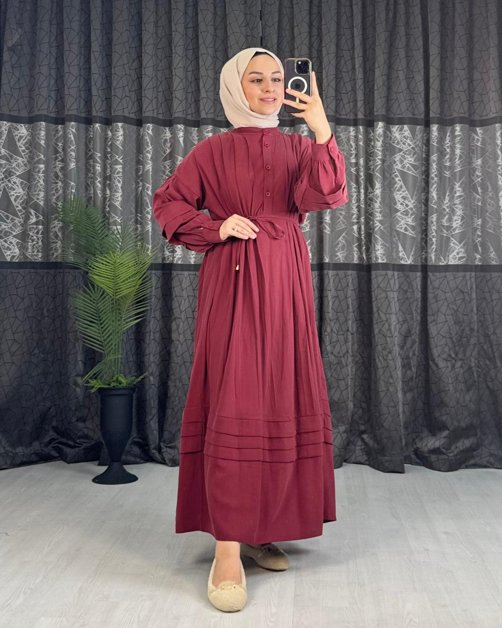 Gx0129-Lora Elbise-Bordo