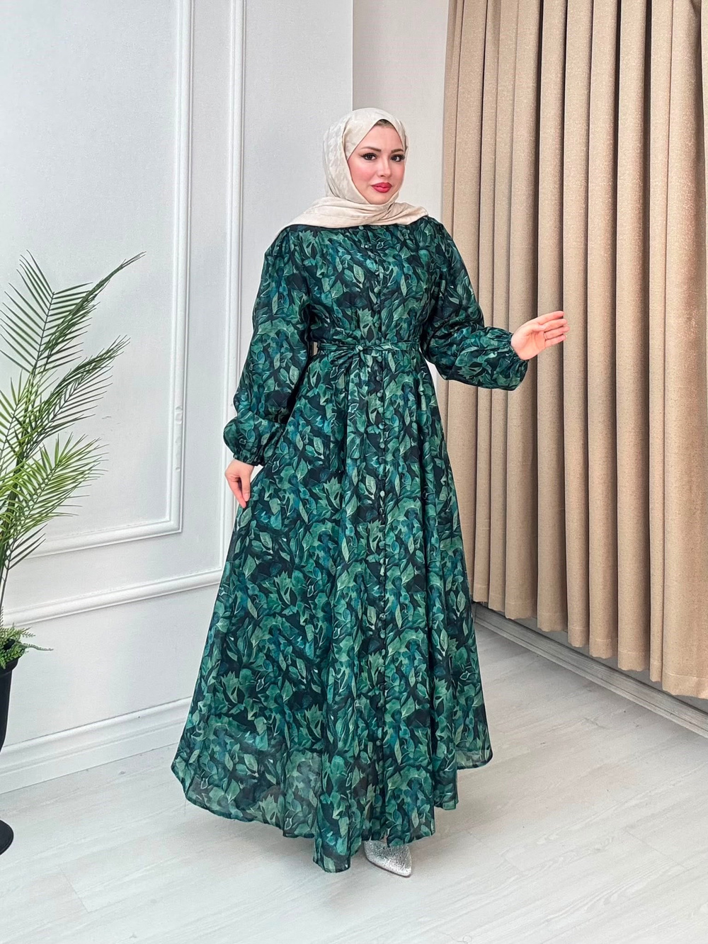 Hb6804-Şifon Organze Elbise-Zümrüt