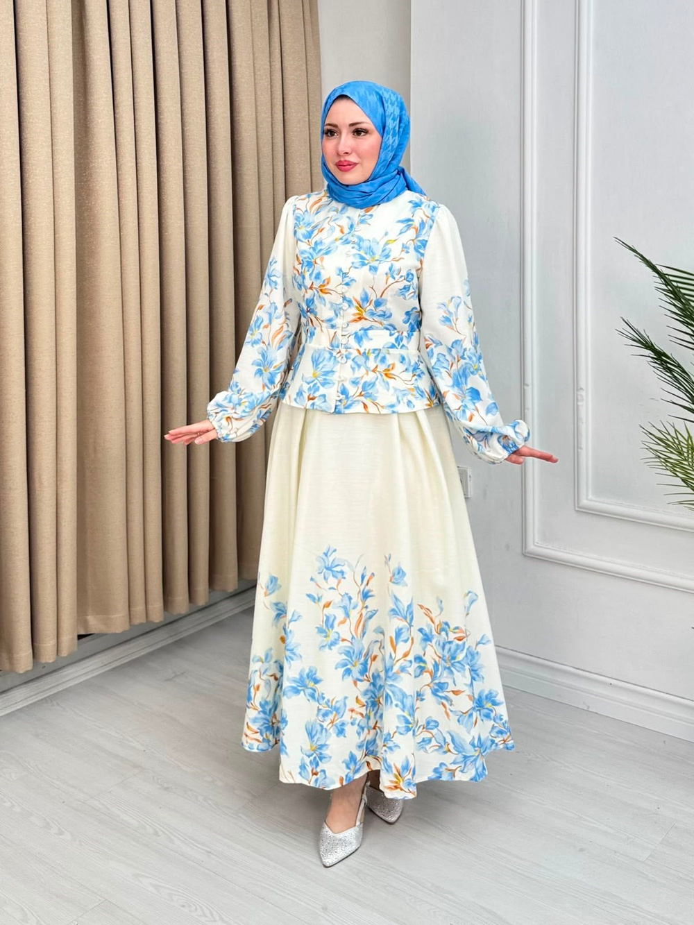 Hx4465-Lavinya Keten Takım-Mavi