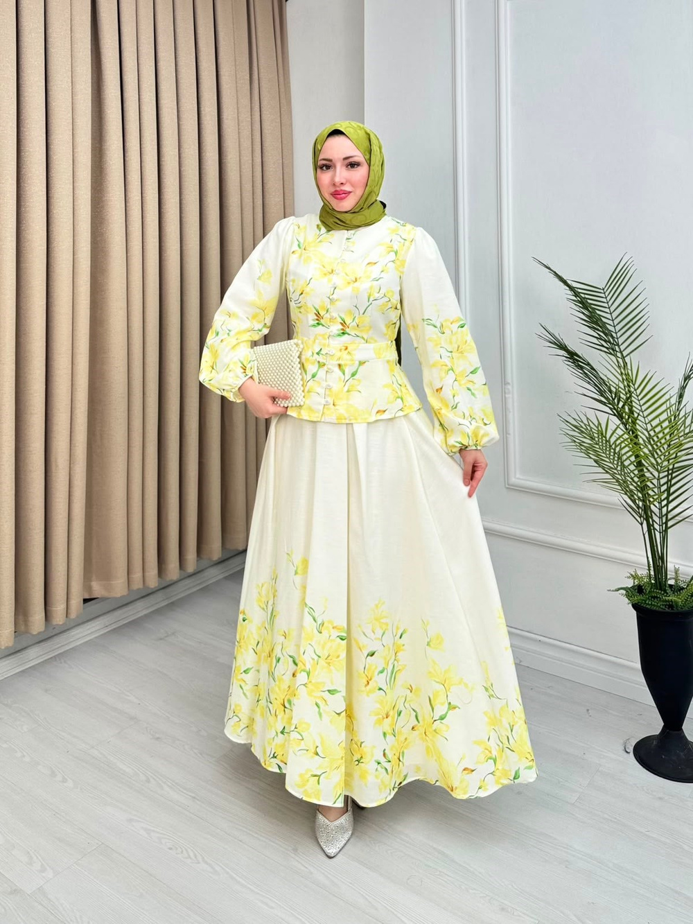 Hx4465-Lavinya Keten Takım-Sarı