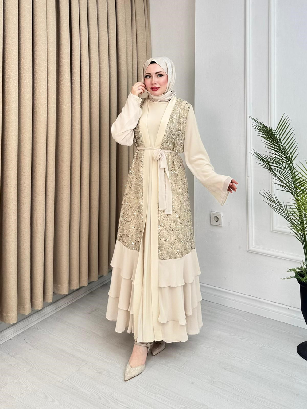 Hx5299-Deluxe Abaya-Bej
