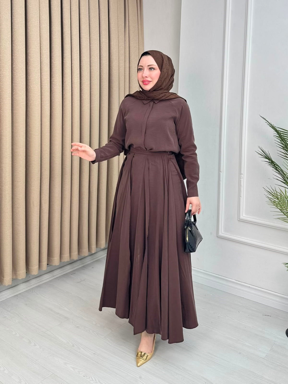 Jx4468-Alya Vual Etekli Takım-Kahverengi