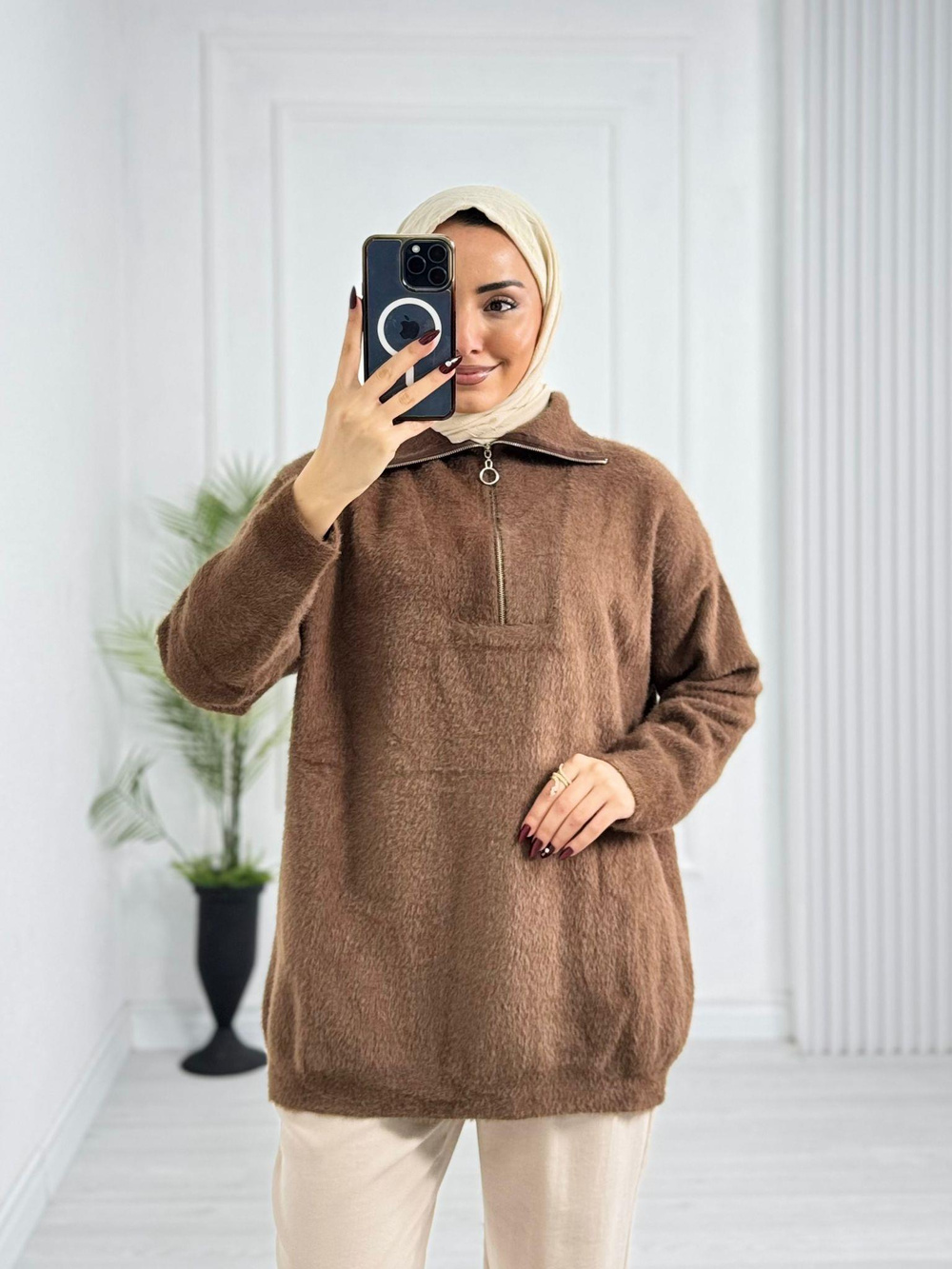 Jx5066-Peluş Kazak-Kahverengi