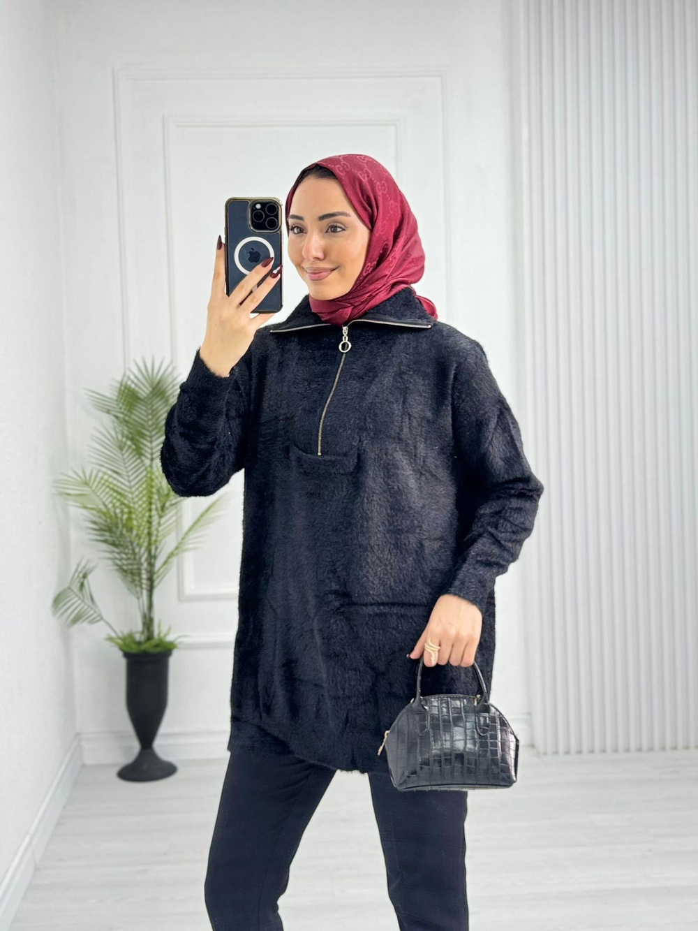 Jx5066-Peluş Kazak-Siyah
