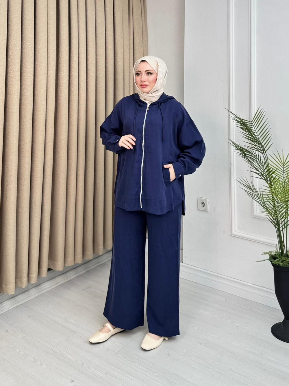 Lm5364-Fermuarlı Casual Pantolon Takım-Lacivert
