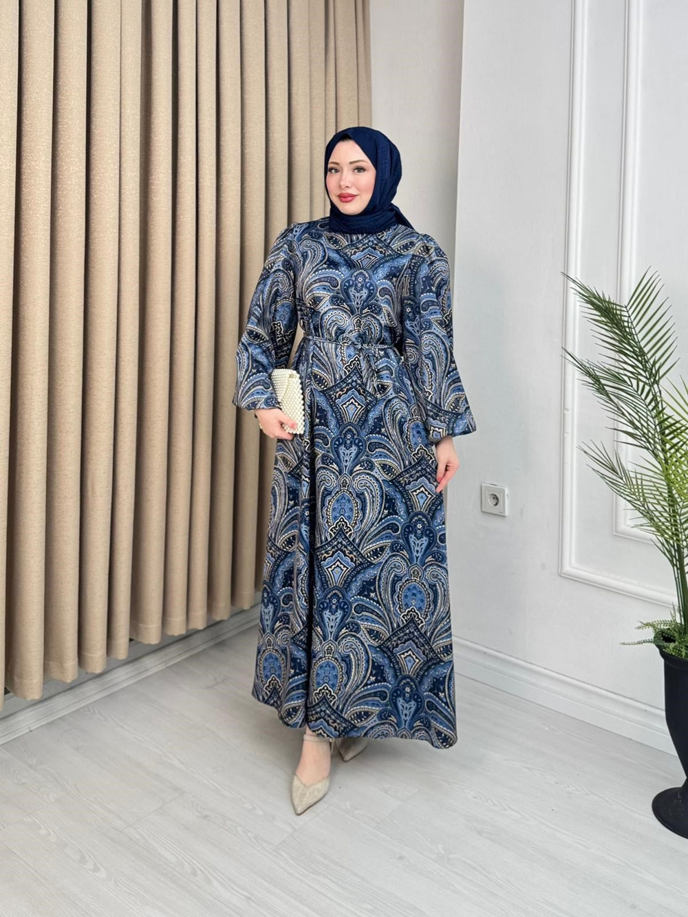 Lw2567-Kayra İpek Saten Elbise-Mavi