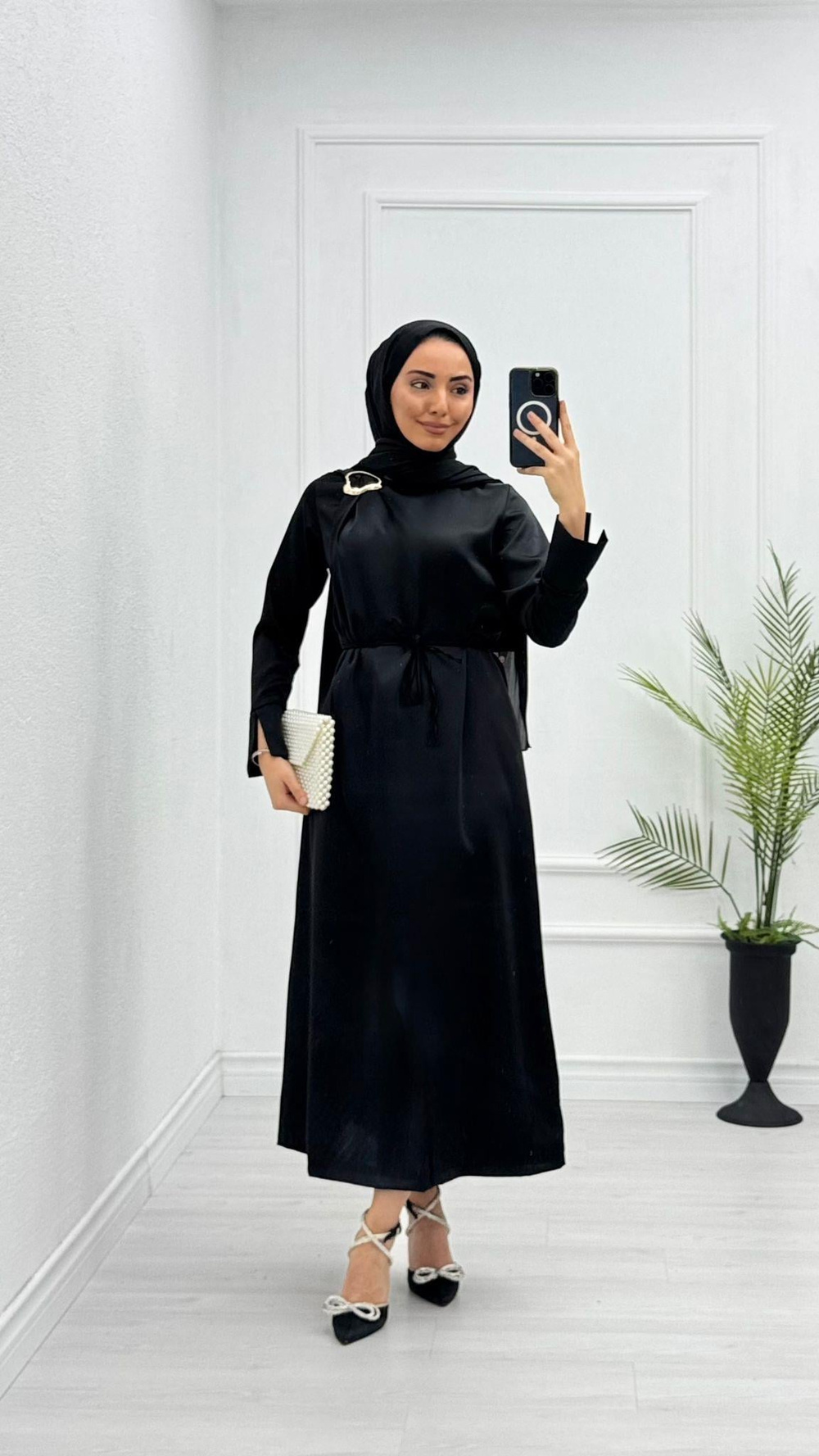 Mx3339-Saten Elbise-Siyah
