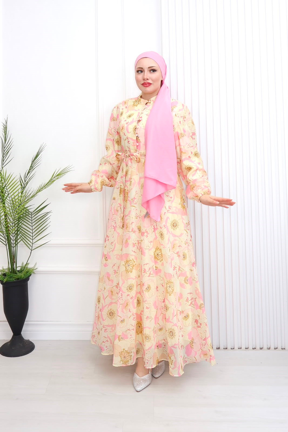 Pr6813-Soft Kumaş A Kesim Elbise-Pembe