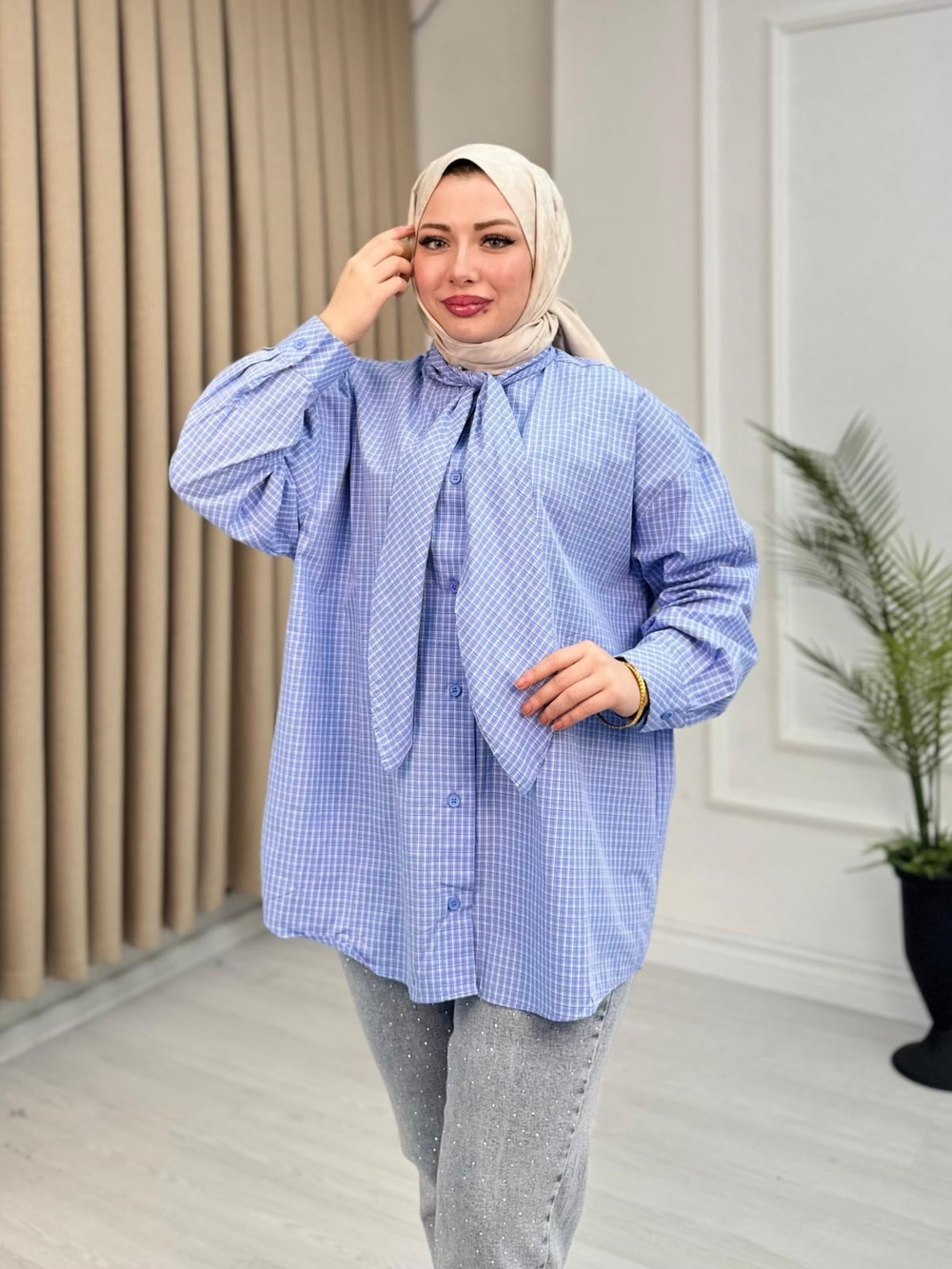 Px2169-Pötikare Desen Gömlek-Açık Mavi