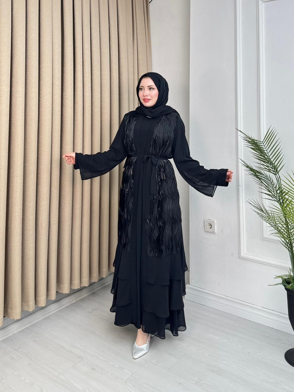 Px5300-İç Elbiseli Abaya-Siyah