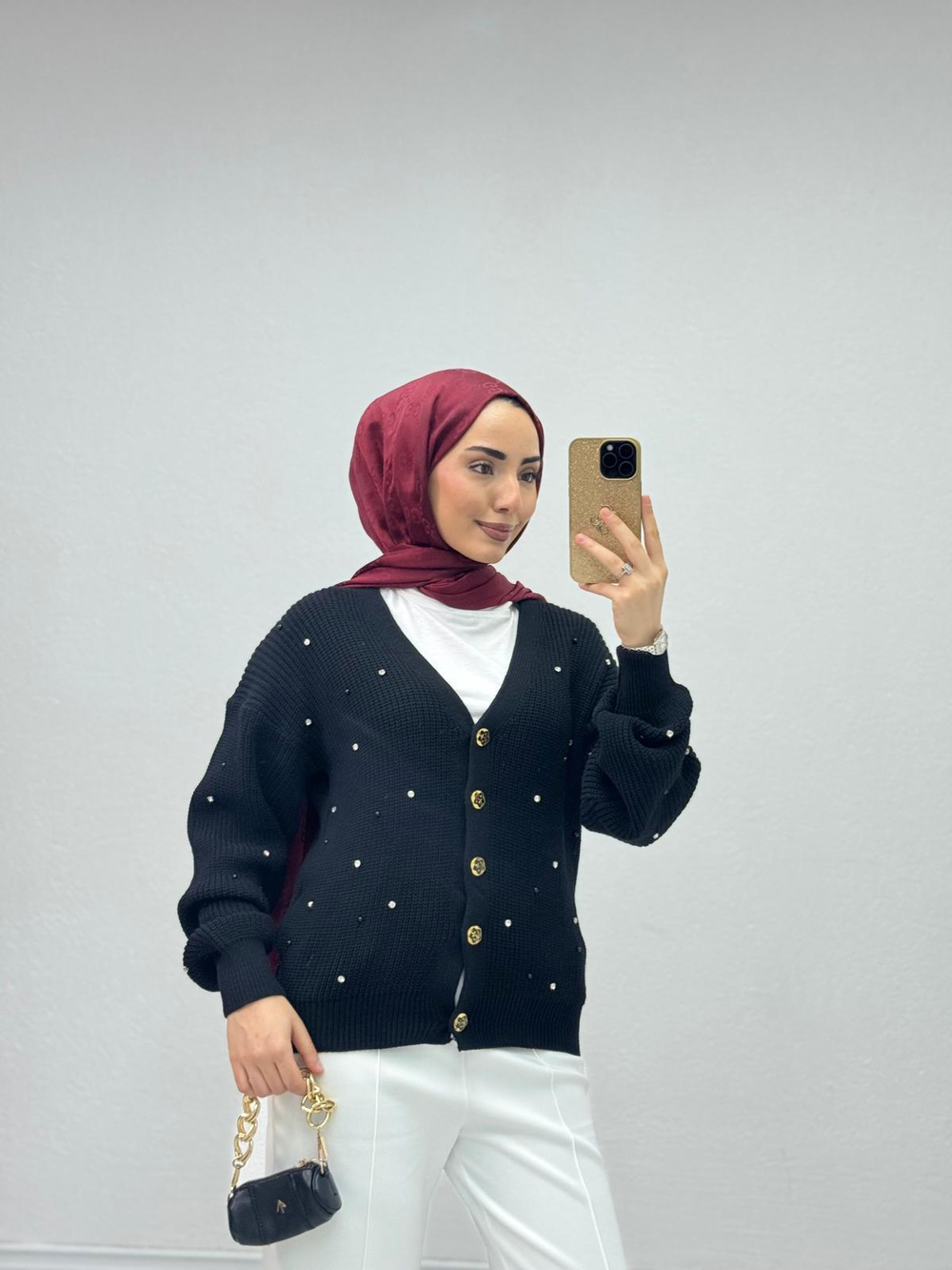 Px9689-Taşlı Hırka-Siyah