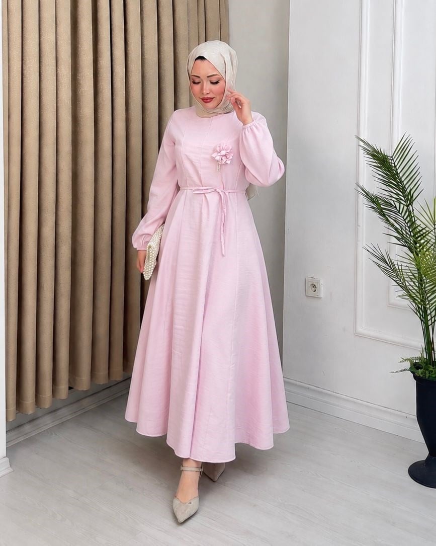 Qb5296-Melisa Modal Elbise-Pembe