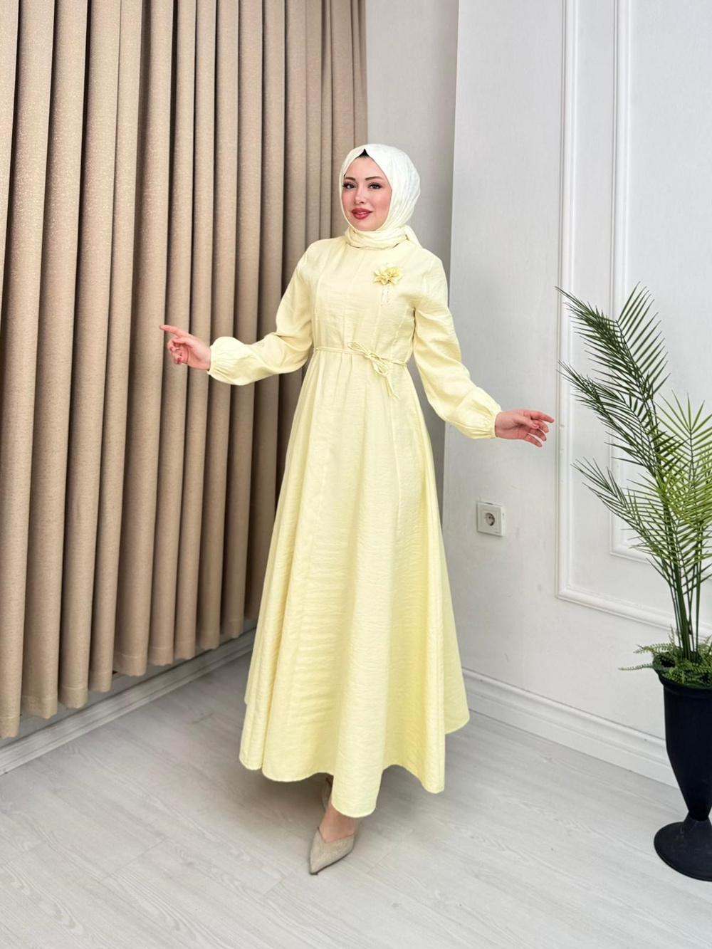 Qb5296-Melisa Tensel Elbise-Sarı