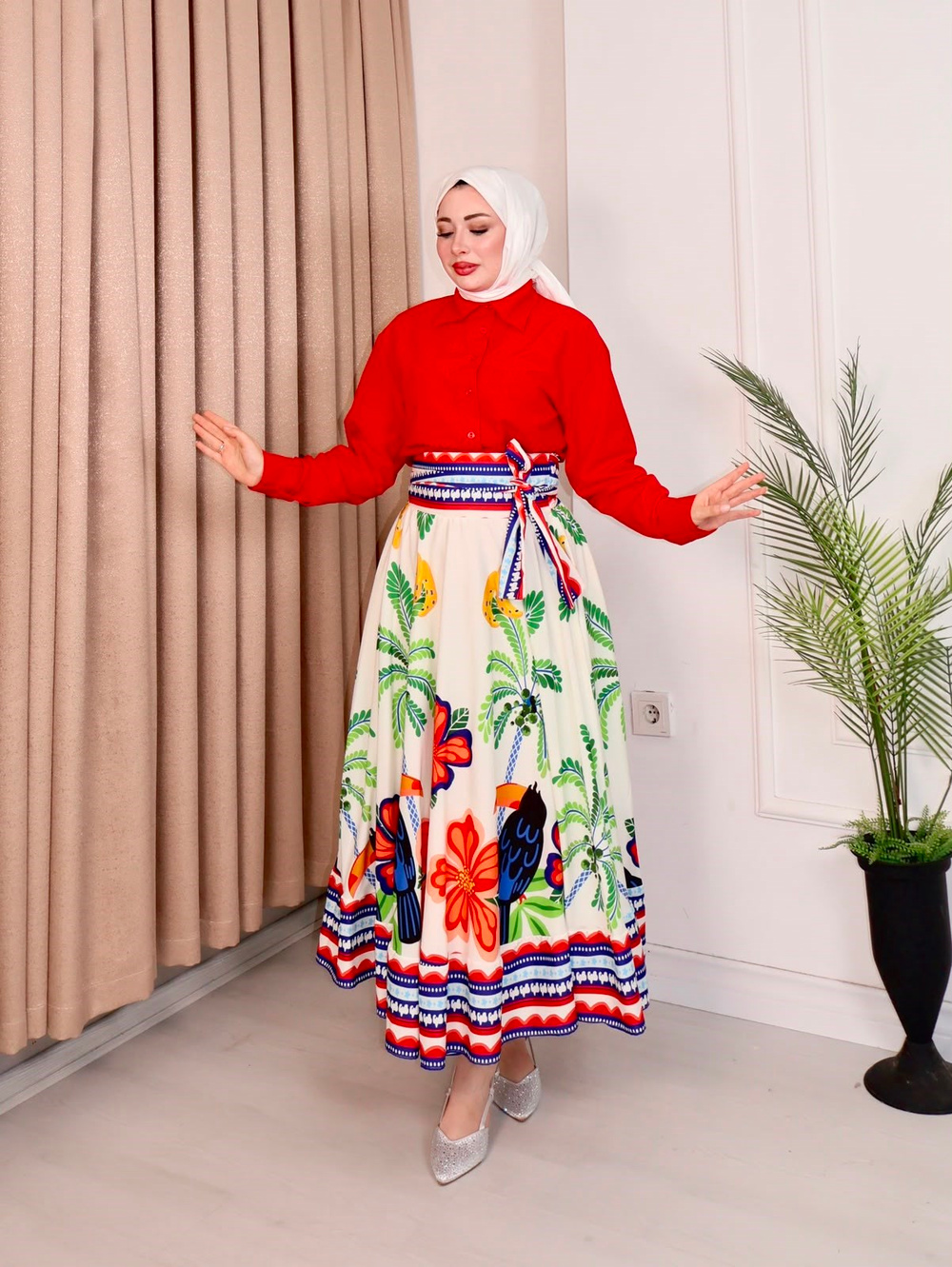 Ra4468c-Poplin Ravella Etekli Takım-Karışık Renkli